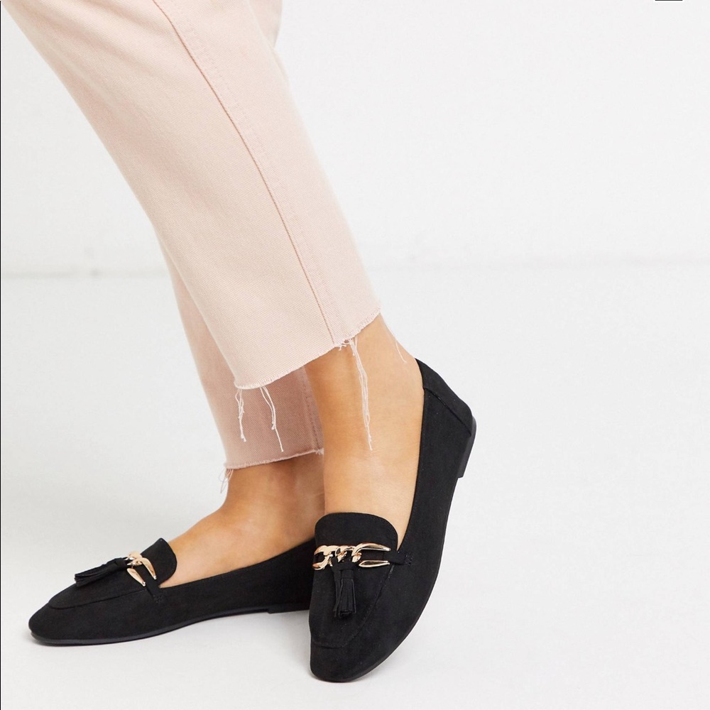 Loafer with Gold Metal Trim in Black